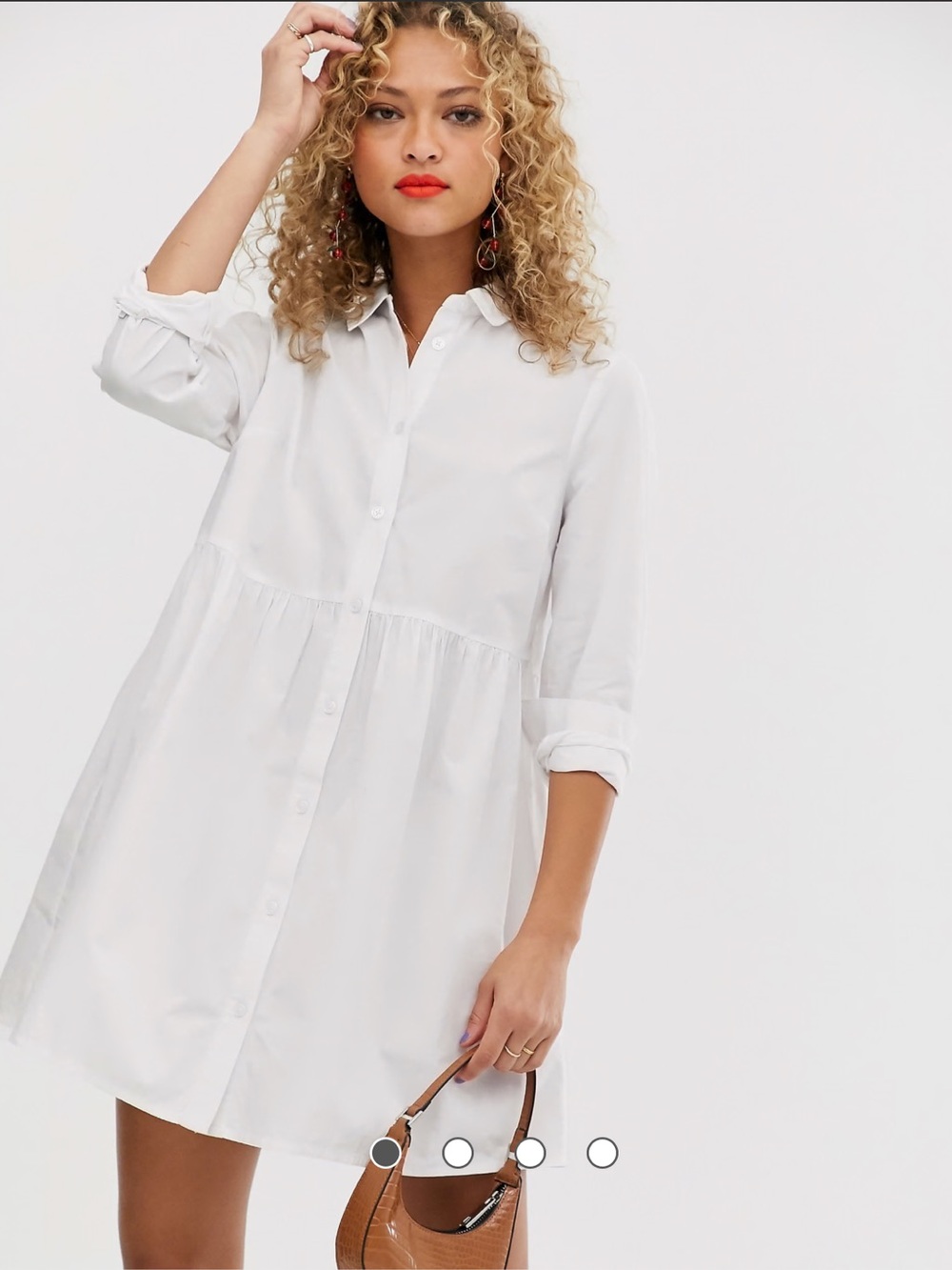 ASOS Design Cotton Mini Smock White Button-Front Shirt Dress size 2 petite
